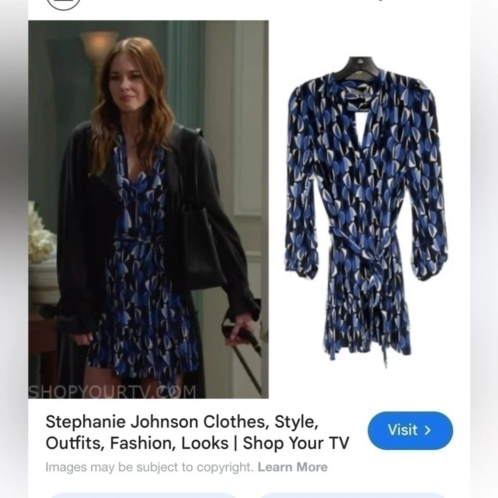 Zara Blue Geometric Print Ruffle Mini Dress Belted V Neck Long Sleeve XS - Picture 10 of 10